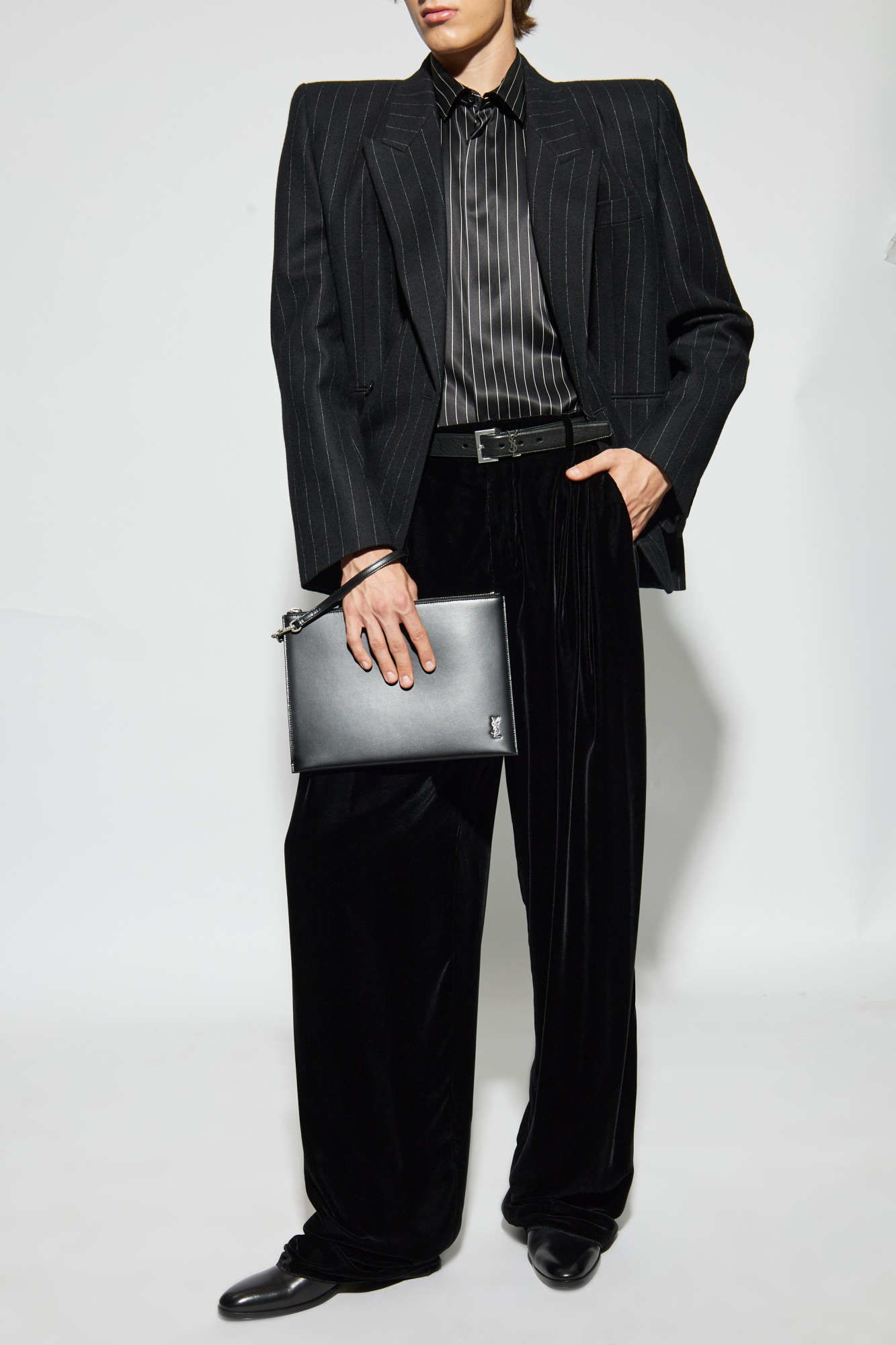 Shop Saint Laurent Shirt in Striped Silk Crepe De Chine